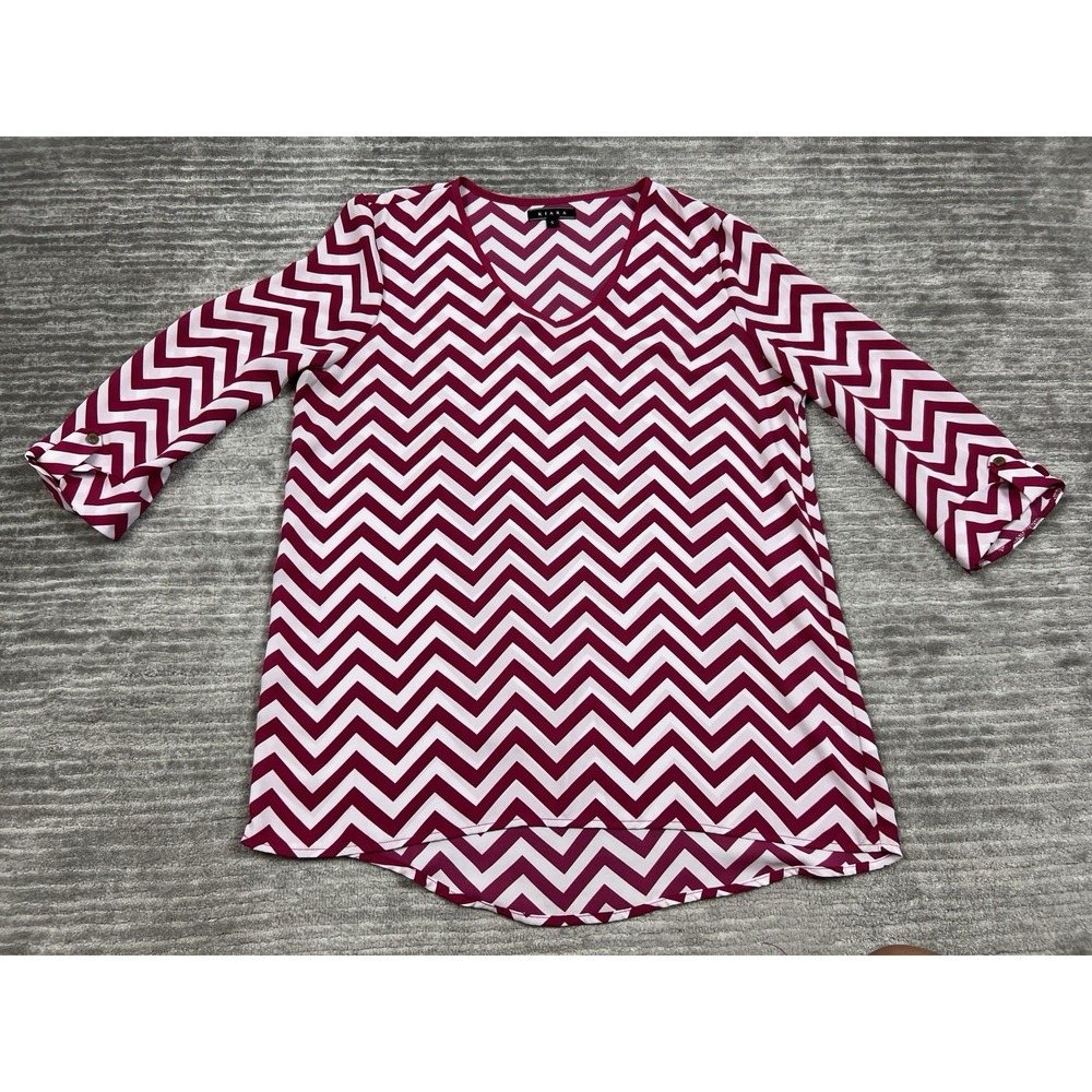 Kiara Top Womens Small Pink White Chevron Pattern 3/4 Sleeve Casual